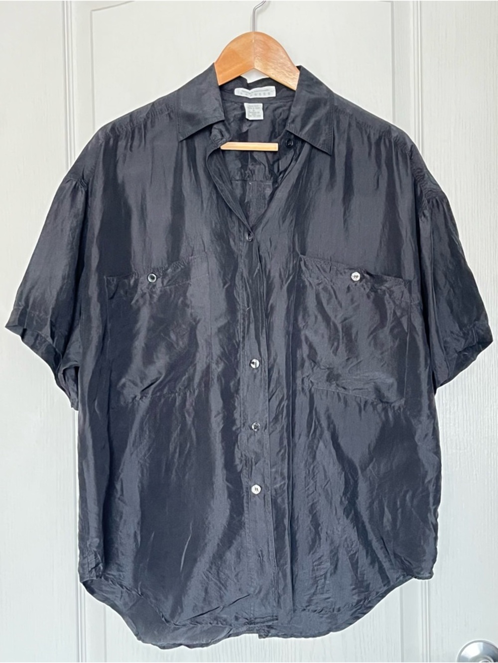 Vintage Express 100% Silk Black Blouse Size S Quiet Luxury Corporate Goth 90s